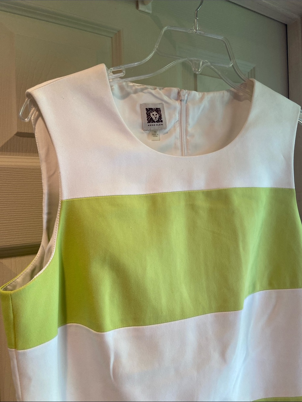 Anne Klein Lime Green and White Striped Sleeveless Shift Dress - Picture 4 of 11